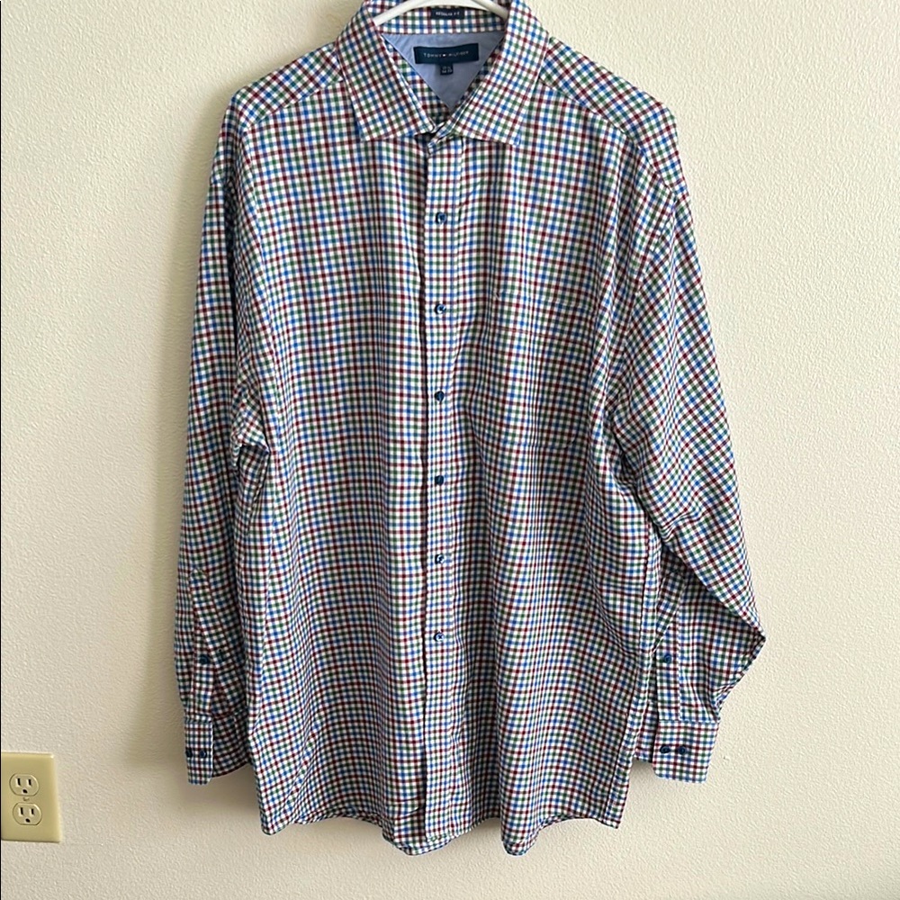 Calvin Klein Blue/Red/Green Check Office Regular Fit Casual Button Down Shirt